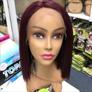 Burgundy red bob lace front wig